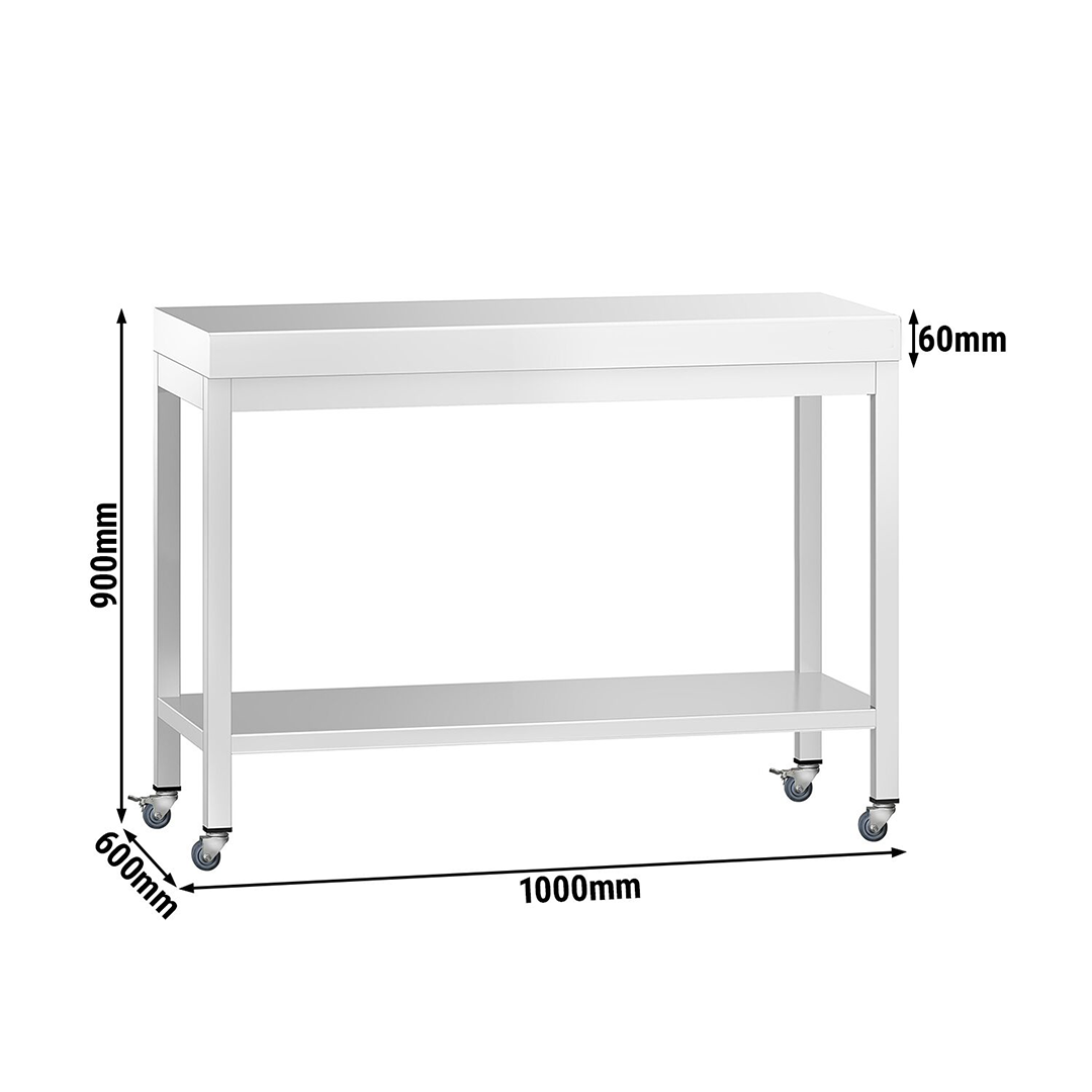Table de travail en acier inoxydable avec étagère et roulettes - P 600 x H 900 mm – Image 2
