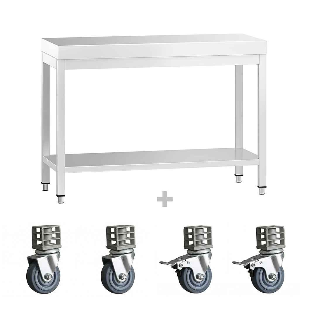 Table de travail en acier inoxydable avec étagère et roulettes - P 600 x H 900 mm – Image 3