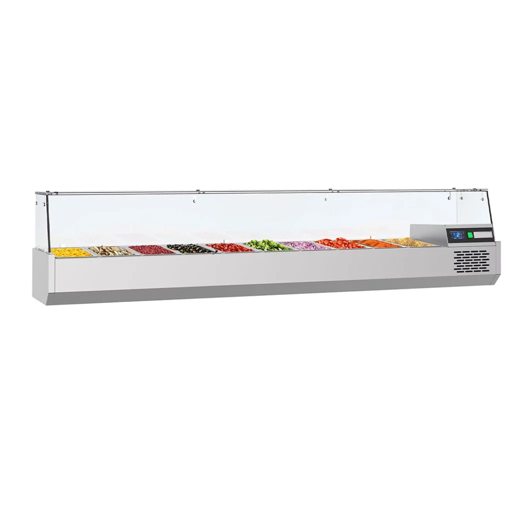Vitrine réfrigérée à ingrédients L 2100 mm – 10 bacs GN 1/3