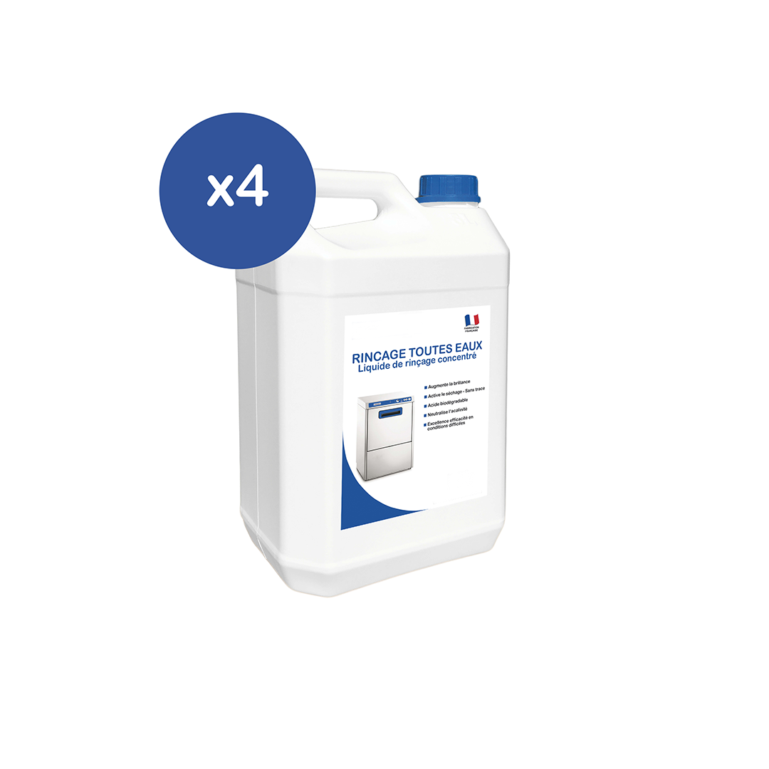 Lot de 4 liquide de rinçage 5 L pour lave-vaisselle et lave-verres