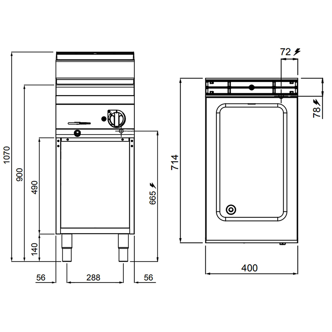 Bain-marie électrique sur soubassement avec porte 1 × GN 1/1 - 1.2 kW - L 400 x P 714 x H 1070 mm – Image 3