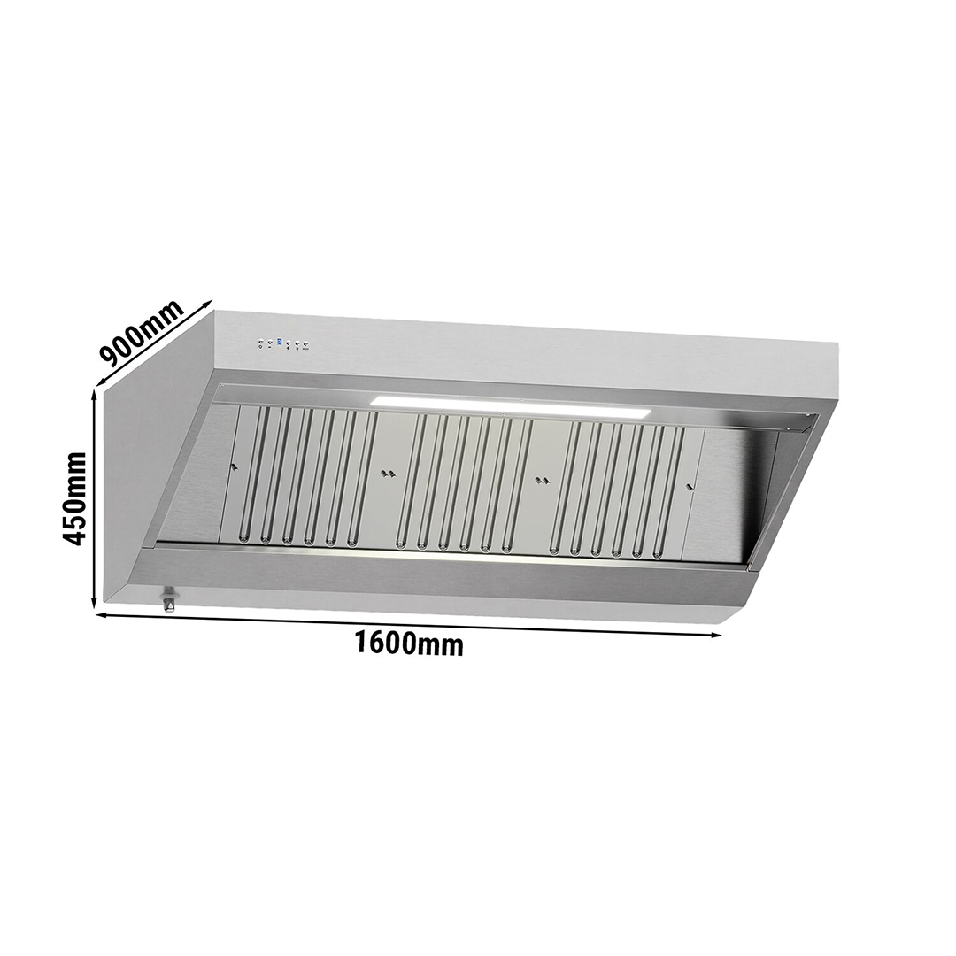 Hotte professionnelle murale avec moteur intégré L 1600 x P 900 x H 450 mm – 1.800 m³/h – Image 5